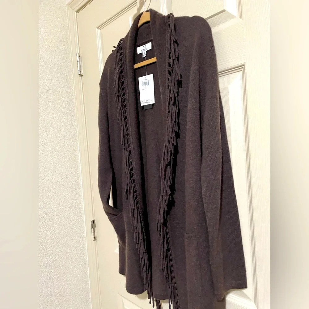 Magaschoni Cashmere Fringe Open Cardigan/Sweater